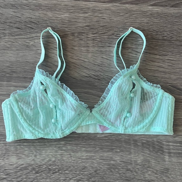 NWT Savage x Fenty lingerie - bra (34B) + panty (XS)- sheer turquoise lace pearl - Picture 3 of 12
